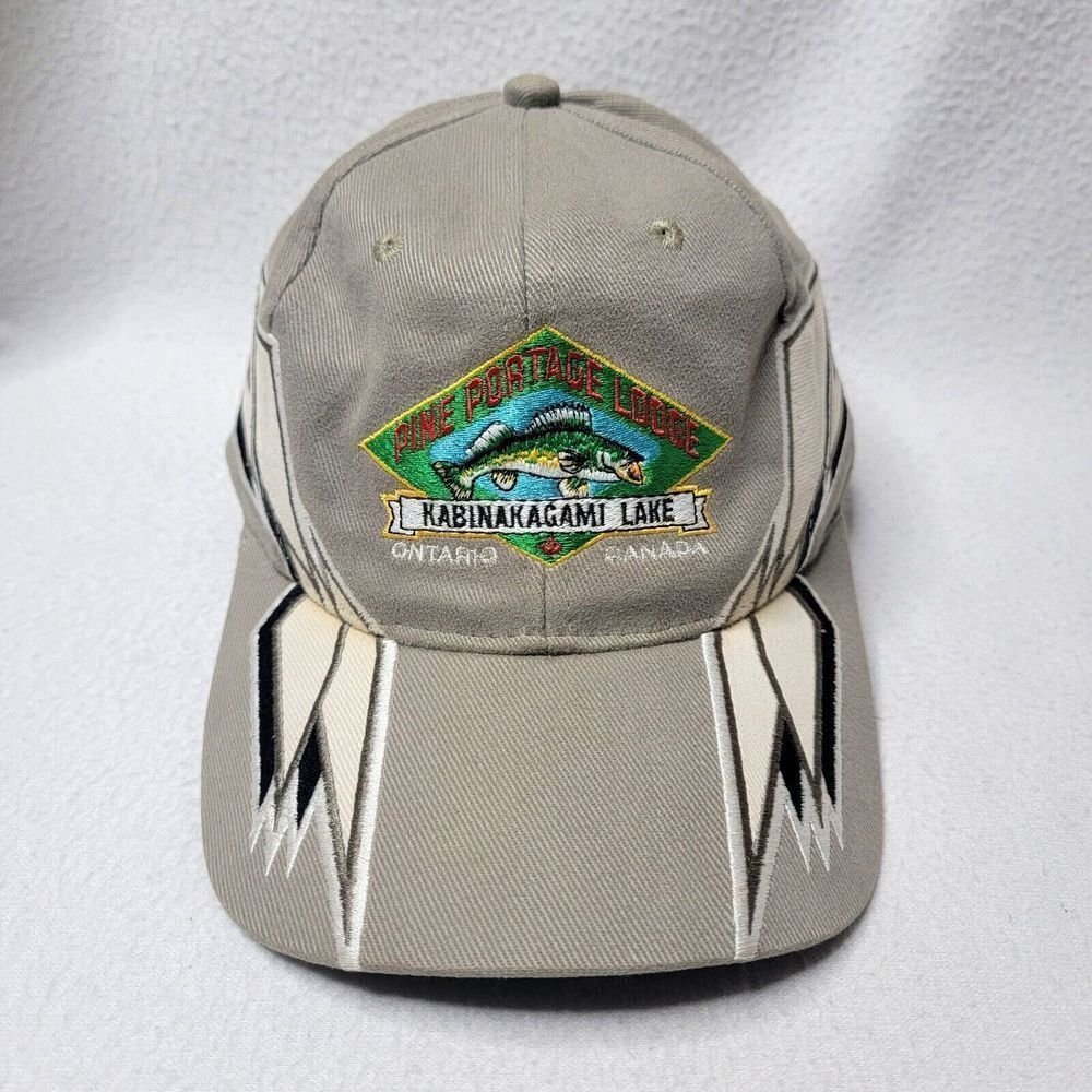 Pine Portage Lodge Baseball Cap Beige Men's One Size Strapback Hat Kabinakagami
